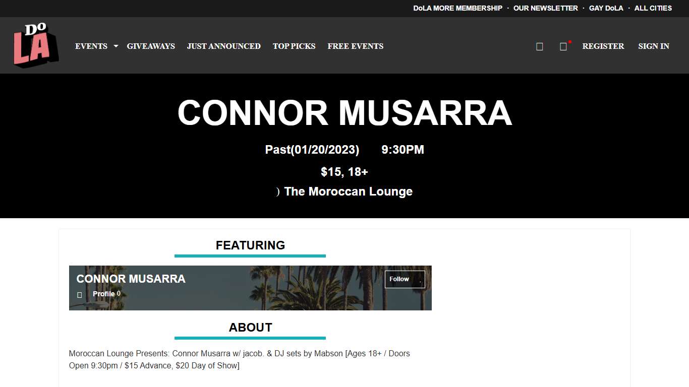 Connor Musarra in Los Angeles at The Moroccan Lounge